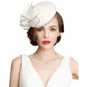 Vintage 1920s Wool Felt Flower Fascinator Pillbox Hat British Wedding 4631